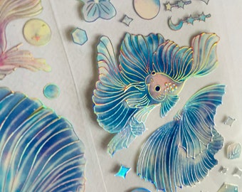 Set med klistermärken med fisk och marinmotiv | naturklistermärken | dagboksklistermärken | pysselmaterial, karpklistermärken
