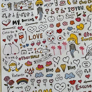 Sonia J drawing love stickers , suatelier, tiny stickers, doodle stickers, journal, planner, scrapbook, phone case stickers, mail stickers, image 7