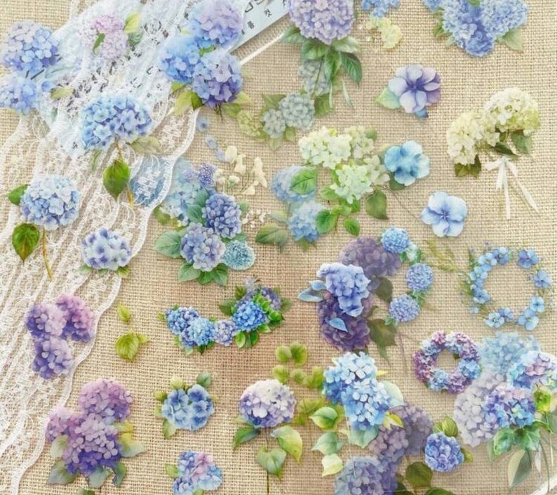 Set of Hydrangea Floral Stickers Flower Plants Craft Stickers, Bullet ...