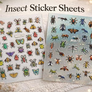 May include: Two sheets of insect sticker sheets with various colorful insect illustrations. The stickers include butterflies, beetles, ants, and dragonflies. The text "Insect Sticker Sheets" is at the top.