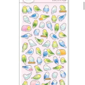 Japoński arkusz naklejek z ptakami/papużkami falistymi, naklejki z naturą i zwierzętami, naklejki koreańskie, Kawaii, suatelier, mindwave
