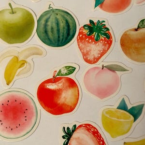 Set di adesivi di frutta mista, adesivi di bacche, adesivi di frutta, adesivi di fragole, adesivi di frutti di bosco, prugna, mela, lampone, albicocca, fiori