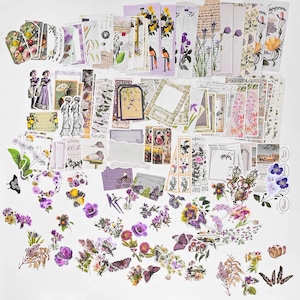 200 pezzi di carta per scrapbooking vintage e adesivi per diario, kit di materiale per scrapbooking con piante, funghi, rose e fiori per diario