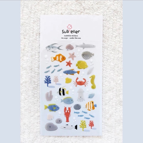 Suatelier stickers hars glans Sealife vis mariene stickers | natuurstickers | dagboekstickers | knutselspullen