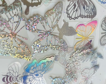 Pink Holographic Butterfly sticker sets. |metallic stickers | butterfly craft supplies | silver fairy | silver butterfly