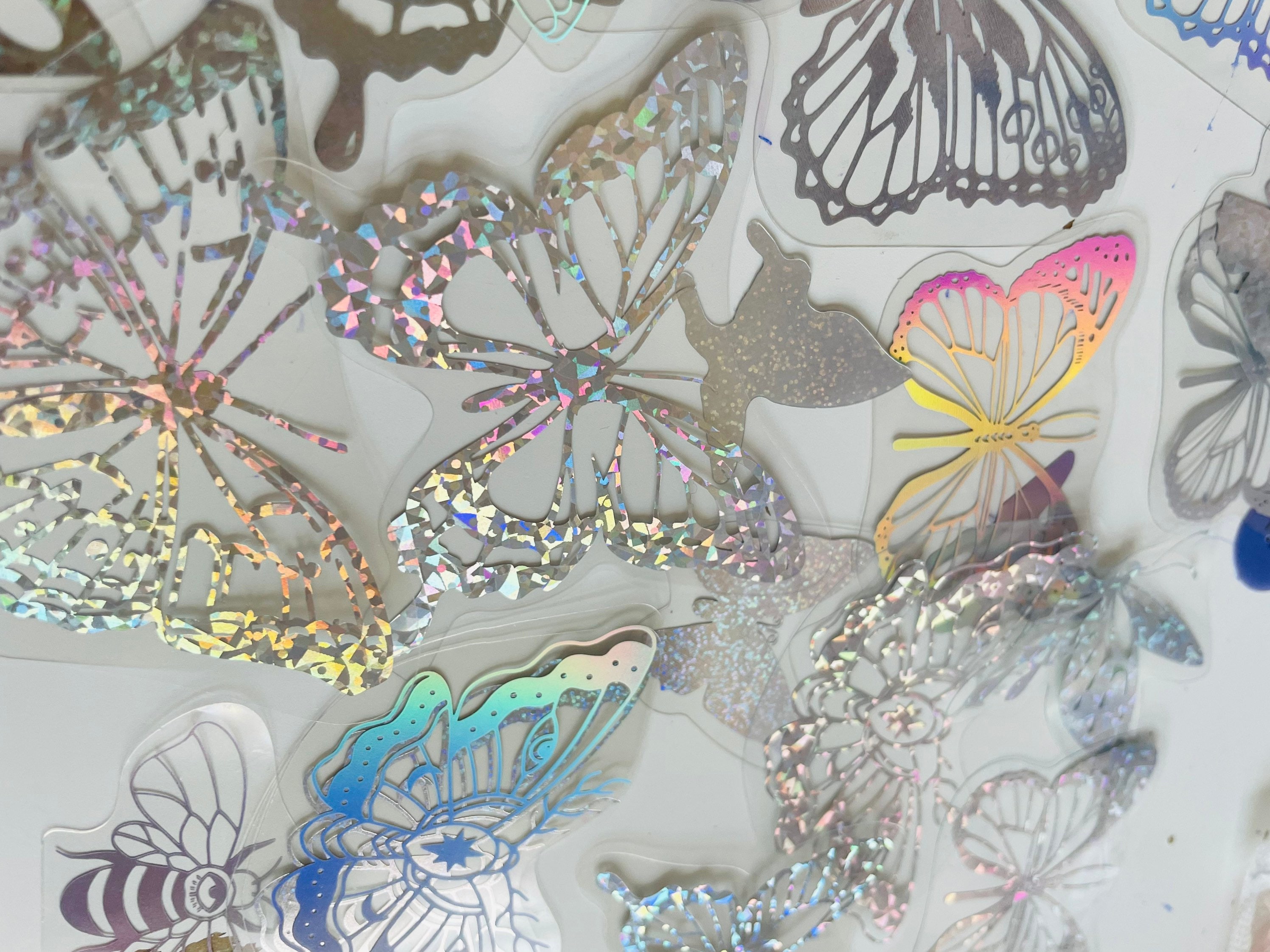 20 Schmetterlings-Sticker Holografisch Glitzernd – Grüne Motive, Bis 70 Mm, Für Scrapbook & DIY