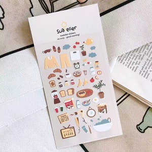 Suatelier “good morning” / morning / cereal / toast / blog | breakfast themed sticker sheet | grocery | shopping / food stickers