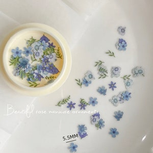 Tiny Floral Nail Decals: Blue Flower Embellishments