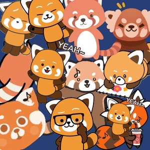 Set of Red Panda vinyl reusable stickers. Cute Panda design - kawaii stickers - waterproof- turning red - spirit panda