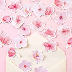 Set di adesivi con fiori di ciliegio rosa, adesivi con fiori di ciliegio, adesivi con peonie e viole del pensiero, adesivi floreali hippie boho,