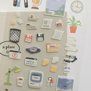 Retro Office, Work Day Sticker Sheet / Stationary Stickers / Computer ...