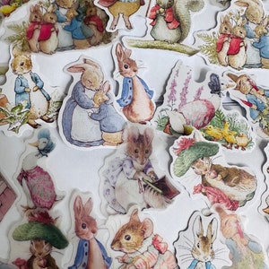 10 autocollants lapin Peter Rabbit | canard de flaque jemima | Béatrix la potière | autocollants animaux | autocollants aquarelles
