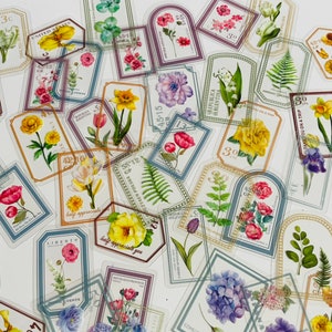 Confezione di adesivi con timbri floreali, set di 10 adesivi con fiori primaverili, timbro per buste vintage, inviti per matrimonio, decorazione di diario, scrapbooking