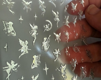 Set of silver fairy stickers,  star, fairy, magical stickers | nature stickers | journal stickers | craft supplies, witchy stickers