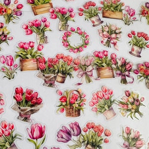 10er Set Tulpen Blumen Sticker Blume Pflanzen Bastel Sticker