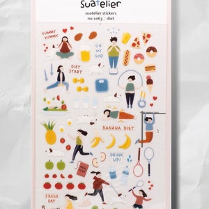 Suatelier Diet Aufkleber, Foodie-Aufkleber, Aufkleber für gesunde Lebensmittel, Kalorien, Achtsamkeit, Positivität. Wohlfühlen Suatelier Stickerbogen