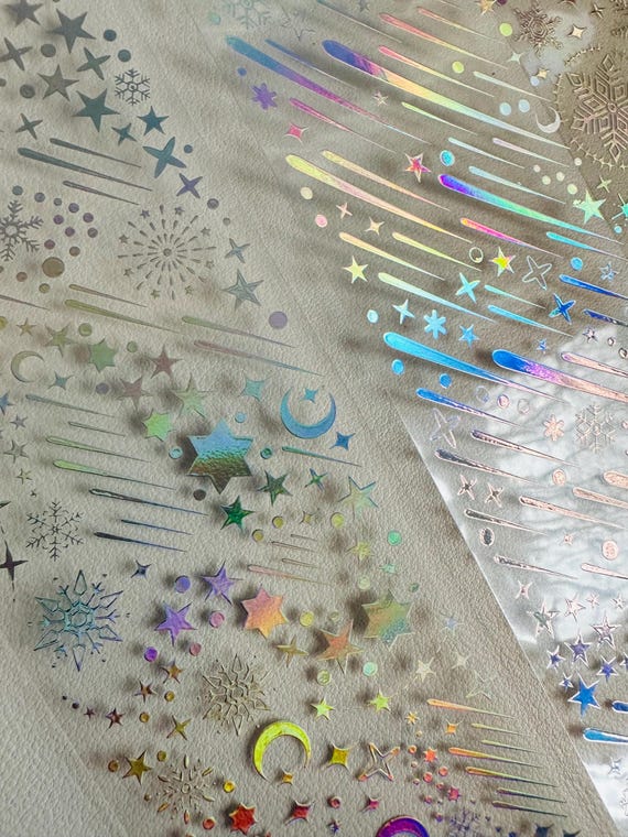 Sheet of holographic moon/ star / celestial / holographic golden moon stickers. Star sign stickers