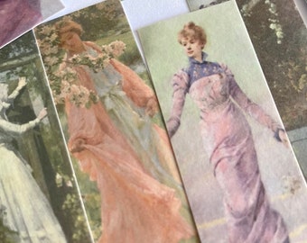 10 art portrait landscape shaped stickers, Mucha , rocococo, art ,  - Scrapbook - Butterfly Stickers - Journal Supplies - bullet journal -