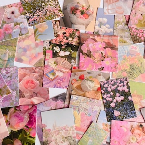 Conjuntos de pegatinas con paisajes florales de flores rosas - Serie romántica rosa - Be Junk Journal Supplies - Scrapbooking - Aesthetic Pink