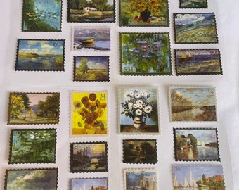 Paquete de pegatinas de sellos artísticos mixtos de 2 hojas/pegatinas de pintura/pegatinas de dibujo/álbum de recortes/diario/pegatinas de diario/diario.