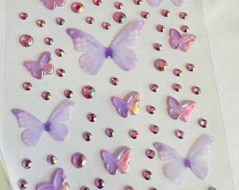 Butterfly Gem Stickers | 3D Butterfly  Rhinestone Stickers | Planner Stickers | Scrapbooking & Journaling Embellishments | Pink, Purple blue