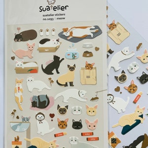 Suatelier meow cat stickers/ kitty sticker set./ Persian / tabby / cat gifts / cat stationary / cat liver gift / scrapbook stickers journal