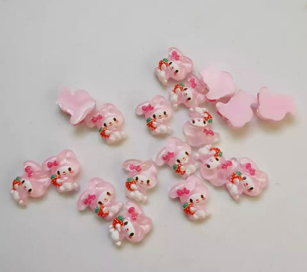 Pink Bunny on a Stick Cute Dango Kawaii Easter Charm Flat back Cabocho