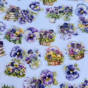 Ensemble d'autocollants floraux mélangés de pensée, d'autocollants d'artisanat de plantes de fleur, d'autocollants de bullet journal, d'artisanat, d'autocollants de journal de rebut, de scrapbooking de fleurs,