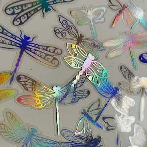 Dragonfly silver holographic sticker sets,  bullet journal stickers, craft, nature butterfly, dragonfly craft supplies