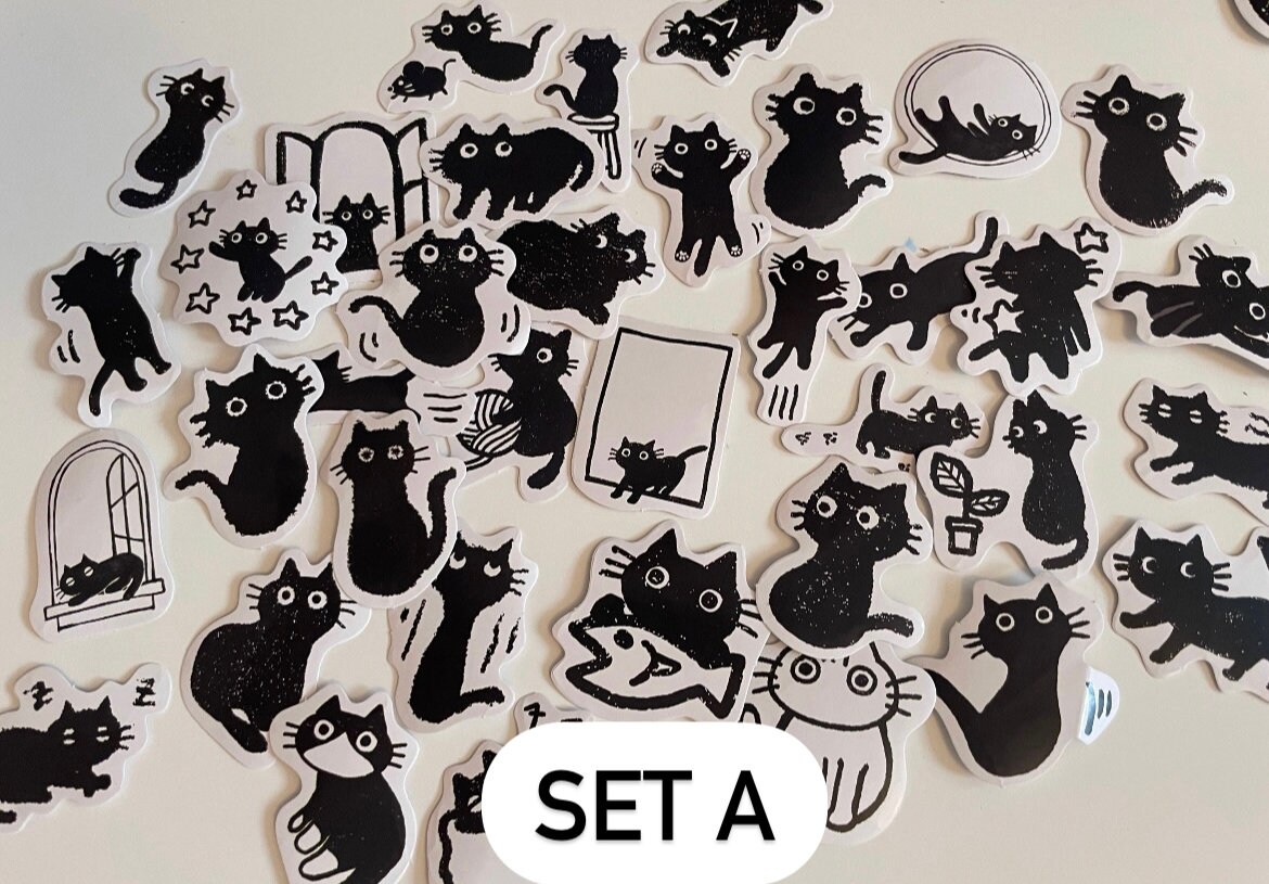 Black Cat Stickers, Planner Stickers, Diary Stickers, Card making, Korean Stickers, Tiny Craft Stickers, Scrapbooking Supply, black cat gift