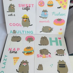 folha de adesivos de vinil pusheen | adesivos pusheen, adesivos brilhantes, adesivos refletivos, pusheen the cat, adesivos reutilizáveis, gadget
