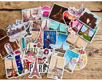 Paris themed stickers,  large vinyl sticker sheet, Paris night, Eiffel Tower, midnight in Paris, Harrys travel stickers, Bonjour stickers..