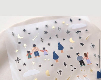 Sheet of Suatelier “see a star” shimmer stickers | nature stickers | journal stickers | craft supplies |BUJO | mini stickers