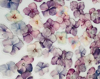 Set med lila hortensia-klistermärken, blommor och växter, pysselklistermärken, bullet journal-klistermärken, pyssel, skräpjournal-klistermärken, scrapbook-blommor