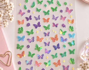 Tiny Butterfly holographic sticker sets. |metallic stickers | butterfly craft supplies | silver fairy | silver butterfly