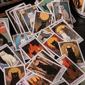 10 stickers pour cartes de tarot chat | de décalcomanies découpées | Réutilisable | Sorcière | physique| Amusant et motivant | Agenda Agenda Scrapbook
