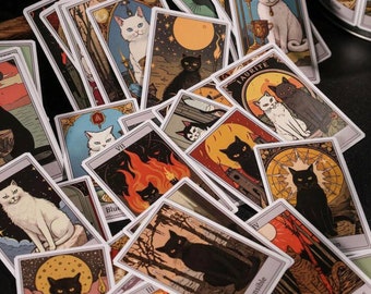 10 Cat Tarot Card Stickers | Die Cut Decal Set | Waterproof Reusable | Witch | phychic| Fun Motivational | Planner Diary Scrapbook