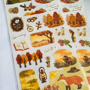 Woodland animals/ camping / fall leaves / woodland Night sky / pink summer horse / nature sticker / anim and star / lake / pretty mindwave