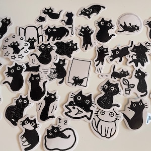 Stickers chat noir, Stickers agenda, Stickers agenda, Fabrication de cartes, Stickers coréens, Stickers petits travaux manuels, Fournitures de scrapbooking, cadeau chat noir