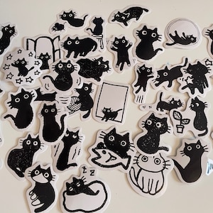 Black Cat Stickers, Planner Stickers, Diary Stickers, Card making, Korean Stickers, Tiny Craft Stickers, Scrapbooking Supply, black cat gift