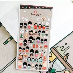 Suatelier Kokeshi Geisha, Japanese character, oriental themed Fun, cute whimsical sticker sheet