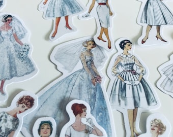 Vintage fashion stickers set / 1950’s fashion / vintage aesthetic stickers | bullet journal | Diary stickers