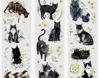 Black Cat Stickers, Floral Cat Lover Gift