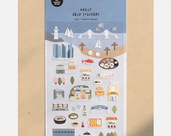 Suatelier Busan, “travel in Busan” stickers,  large vinyl sticker sheet, Paris night,, midnight in Busan,travel sticker, Japan, Asai travel