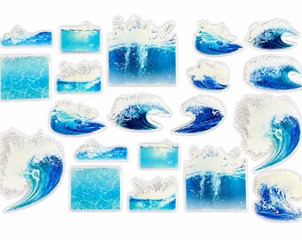 10 Aesthetic Sea, Ocean, wave themed stickers, bullet journal stickers, diary craft stickers