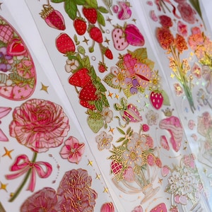 Floral fruity holographic Sticker Sheet, Insect Stickers, Butterflies Crafting Stickers, Pink, blue, yellow, green Butterfly Gift