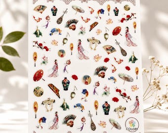 Set of tiny Japan stickers,  geisha, Asian culture | China stickers | Japanese stickers | journal stickers | craft supplies, stickers