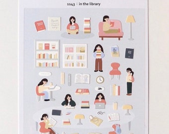 In the library Suatelier 1143  stickers -scrapbooking stickers -Planner stickers-embellishment-craft sticker-daily-city-card making- study