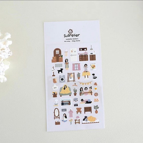 Suetelier stickers, home vlog sticker sheet / furniture stickers / Flowers / interiors / happiness stickers / mindfulness | vintage home