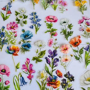Set di adesivi con fiori graziosi, adesivi con bouquet di fiori selvatici, adesivi con fiori selvatici, adesivi floreali hippie boho, adesivi con fiori di prato
